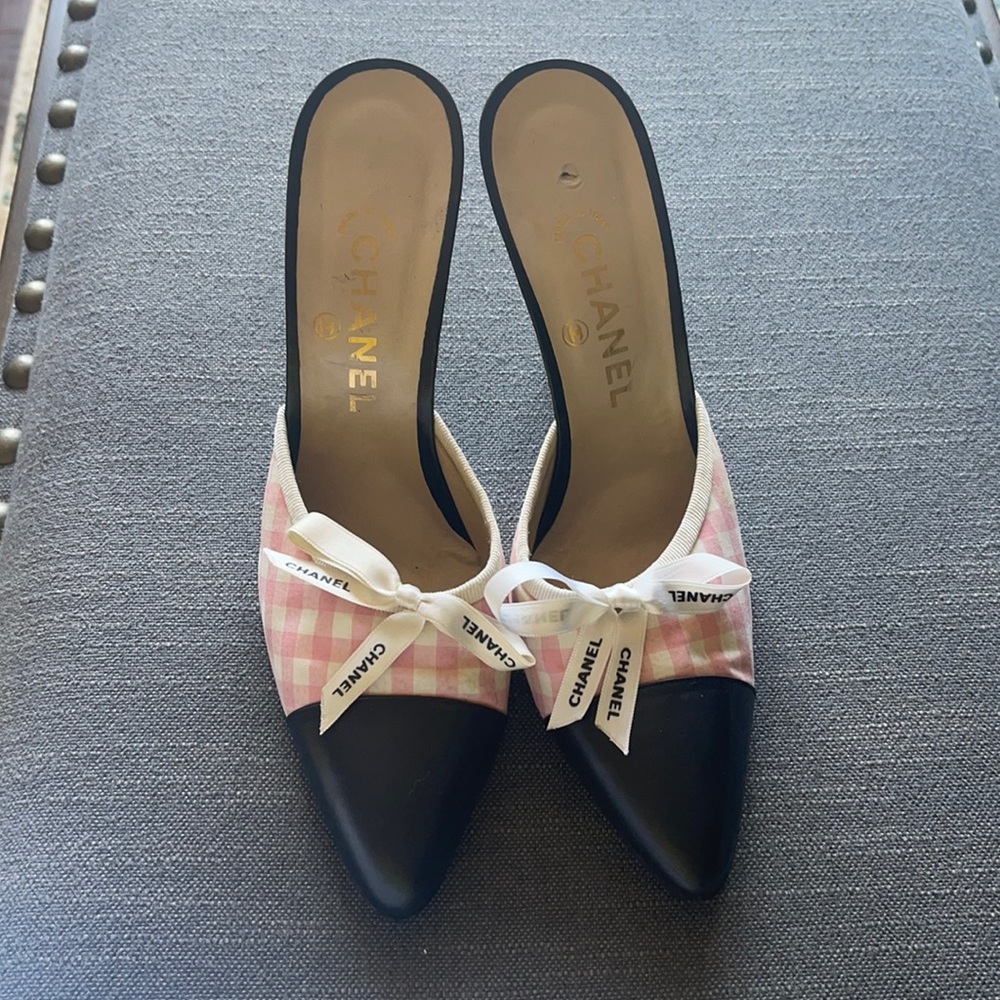 Chanel vintage pink gingham mule 38.5 fits 8
